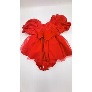 Red Heart Embossed Baby Girls Tutu Romper Puff Sleeve Valentines Day 0-3M